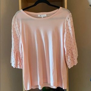 NWT Pink Eyelet 3/4 sleeve tee